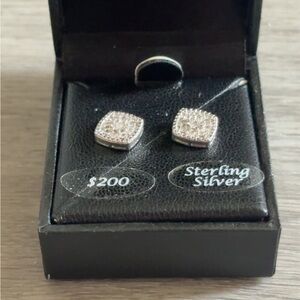 Macy's Sterling Silver Pave Cushion Stud diamond Earrings - Silver